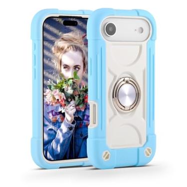 Imagem de MARKILL Compatível com capa para iPhone de 6,7 polegadas com suporte de anel de rotação de 360 graus, proteção contra quedas de grau militar, capa protetora robusta para crianças (azul gelo)