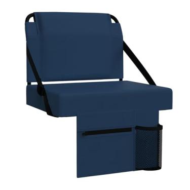Imagem de ACIPENSER Assento de estádio para arquibancadas com suporte para as costas, cadeiras portáteis com encosto e almofada, inclui alça de ombro e suporte de copo, azul-marinho