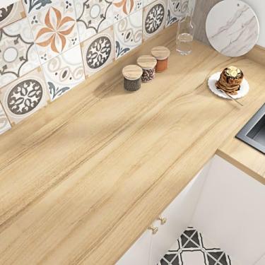 Imagem de Skyblur Papel de contato de grão de madeira marrom claro removível para bancadas, armários, à prova d'água, cozinha, bancada, descascar e colar, papel de parede de madeira falso carvalho vinil