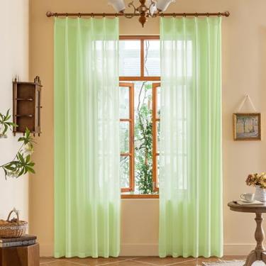 Imagem de Cortinas transparentes plissadas verdes 213 cm de comprimento para quarto, ramo de árvore, filtragem de luz de toque suave, cortinas plissadas de 203 cm com ganchos ajustáveis para sala de estar