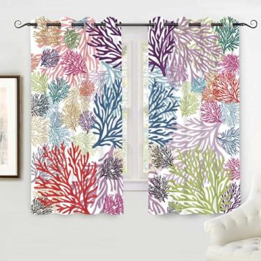 Imagem de Cortinas náuticas costeiras coloridas coral blackout para crianças tema praia oceano isolamento térmico cortinas de janela para berçário sala de estar meninos meninas quarto cozinha decoração 2