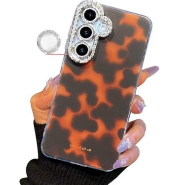 Imagem de I-MGAE-IN-AR Capa compacta para Samsung Galaxy S25 Plus e S24+ Amber Leopard Full Diamond Design de moldura de proteção de lente de câmera, capa protetora de TPU macio e fino à prova de choque para