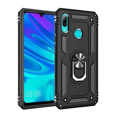 Imagem de SORAKA Capa para Huawei P30 Lite com suporte de anel capa armadura Huawei P30 Lite capa traseira de policarbonato rígido com placa de metal para suporte magnético de telefone carro preto