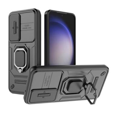 Imagem de SORAKA Capa para Samsung Galaxy S23 5G com suporte de anel e capa deslizante para câmera Samsung Galaxy S23 5G Capa com placa de metal para suporte magnético de carro capa protetora de camada dupla em