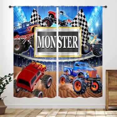Imagem de Cortinas de caminhão para quarto de meninos, frota 3D, carro de corrida, estádio, jogos, tema caminhão monstro, azul, tratamentos de janela para adolescentes, crianças, quarto, sala de jogos, 2