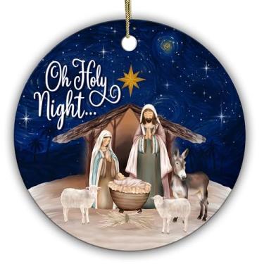 Imagem de Sportyzen Ornamento religioso de Natal Oh Noite Santa, Presépio – Decoração de Árvore de Fé Cristã – Presente de Lembrança do Bebê Jesus, Maria e José para Crentes, Amigos da Igreja e Família