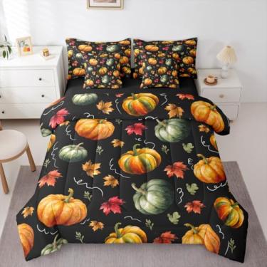 Imagem de Erosebridal Jogo de cama casal, 7 peças, outono, abóboras, colheita de outono, com lençóis, casa de fazenda, rústico, conjunto de cama para crianças e adultos, conjunto de cama de folha de bordo e