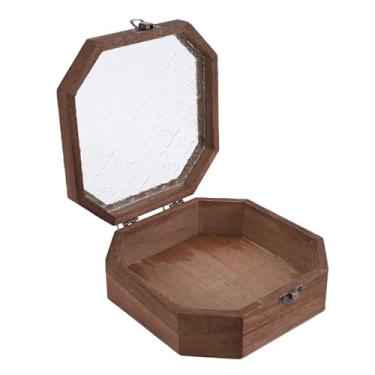 Imagem de Yosoo Exibição de Jóias de Madeira Com Tampa de Vidro Com Padrões de Begonia, Bloqueio de Combinação de Caixa de Armazenamento Vintage de Madeira Premium, para Jóias, Cosméticos,