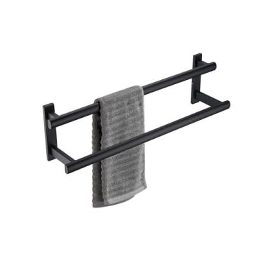 Imagem de BAGNOLUX Toalheiro duplo preto porta-toalhas de banho 40,6 cm para banheiro 2 camadas escada toalheiros montados na parede prateleiras de aço inoxidável, D6-2T-MB-40