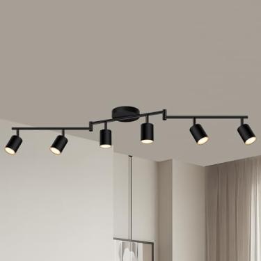 Imagem de AUQUEE Luminárias De Trilho Com 6 Luzes Para Teto, Luminárias De Trilho Para Cozinha Em Preto Fosco Com Cabeças Giratórias, Braços De Lâmpada Dobráveis, Luzes De Trilho Led Modernas Para Cozinha/Co