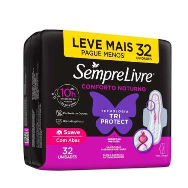Imagem de Absorvente Sempre Livre Conforto Noturno Cobertura Suave com Abas 32 U