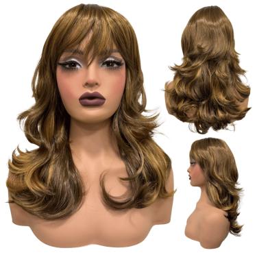 Imagem de Peruca lisa super repicada com franja 40cm loiro com mechas