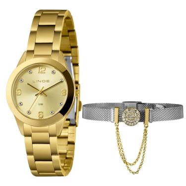 Imagem de Kit Relógio Feminino Lince Dourado LRG4785L34 K07FC2KX