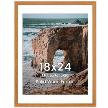 Imagem de Moldura para foto de 45,7 x 61 cm, de madeira Iroko maciça, 45,7 x 61 cm, moldura para parede, ângulo reto, 45,7 x 61 cm, moldura fosca de 46 x 20, moldura de vidro temperado HD, 1 pacote