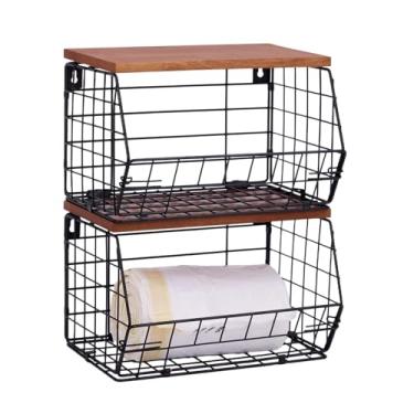 Imagem de Pacote com 2 porta-sacos de lixo grandes, organizadores empilháveis de despensa de cozinha e lavanderia com tampa de madeira, dispensador de saco de lixo dobrável, armazenamento para armário sob a pia