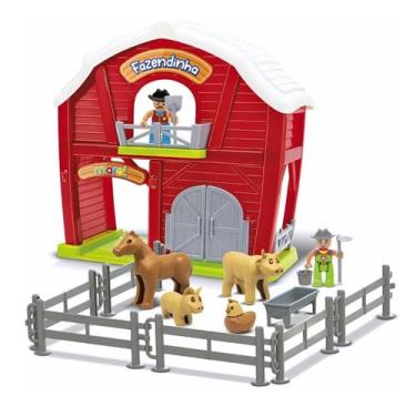 Imagem de Brinquedo Fazendinha Infantil 21 Peças Animais Fazenda Trator Reboque 
