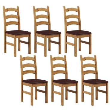 Imagem de Kit 6 Cadeiras em Madeira Maciça com Assento Estofado Napoli Espresso Móveis Nogueira/Angus Ambar