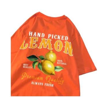 Imagem de Camisetas De Algodão Oversize Femininas Com Estampa De Limões E Cereja