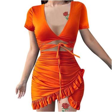 Imagem de Moda feminina cor sólida assimétrica sexy vestido curto básico mini cl