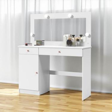 Imagem de Penteadeira Camarim Diamante 2 Gavetas 1 Porta -Espelho -Branco -Patri