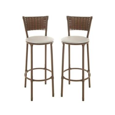 Imagem de KIT 2 Banquetas Alta Encapada Junco ARGILA Area de Lazer Cozinha Balcã
