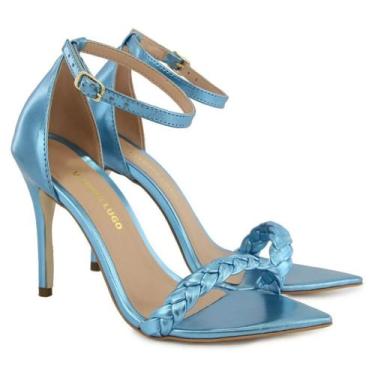 Imagem de Sandália Vitória Lugo Salto  Bico Folha Trança Metalizada, Azul, Femin
