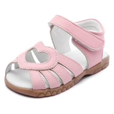 Imagem de Sandálias femininas infantis de couro para meninas, bebês, meninas, princesas, sapatos, Pink Heart, 10 Toddler