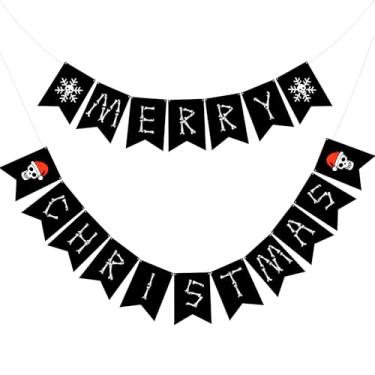Imagem de Hahafelt Banner esqueleto Feliz Natal 12 x 18 cm placa de decoração de Natal com cordão de papel resistente para lareira/parede/janela escritório ao ar livre interior festa feriado atmosfera decoração