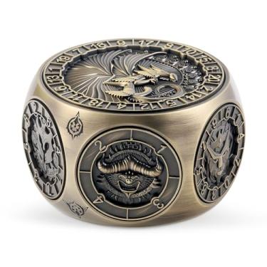 Imagem de DNDND 8-in-1 Spinner Dice with Dual D20 - Hexagonal Metal D&D Monster Themed Dice Set for TTRPG Dungeons and Dragons, Dungeon Masters with Collectible Gift Tin (Brass)