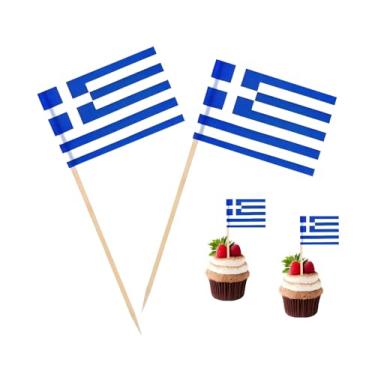 Imagem de 100 Pac Bandeira da Grécia Bandeiras de palito grego, palhetas de coquetel, mini palito, topos de cupcake, palitos de país, decoração de festa, celebração, coquetel, comida, bar, bolo, bandeiras