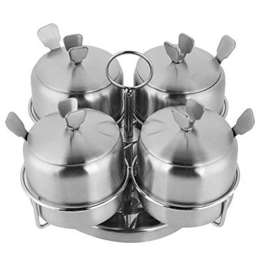 Imagem de LiebeWH Frascos de Especiarias Giratórios de Aço Inoxidável para Pote de Especiarias de Sal 4 Colheres de Servir Garrafa Luxuosa de Galheteiro de Condimentos Com Tampa, Conjunto de Jarras de