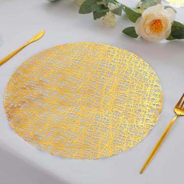 Imagem de Snowkingdom Conjunto de 50 peças de jogo americano descartável dourado, 33 cm metálico, redondo, dourado, tapetes de mesa de jantar, decorações de outono para casamento, festa de aniversário, Ação de