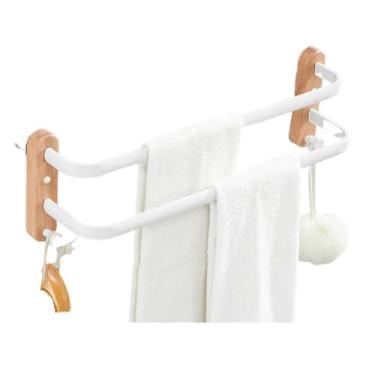 Imagem de Conjuntos de ferragens de banheiro toalheiro suporte de papel barra de toalha gancho prateleira acessórios de banheiro kit branco, barra dupla 50 cm (barra dupla 50 cm)