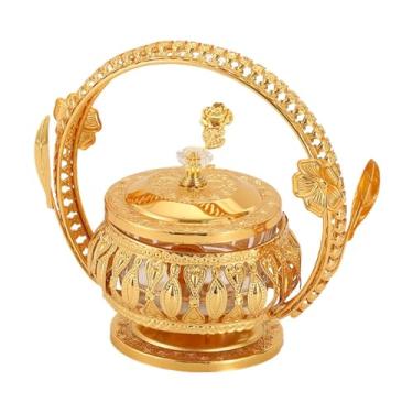 Imagem de predolo açucareiro Recipiente de açúcar decorativo com tampa e colher Pote de armazenamento multifuncional estilo europeu Tigela de doces para café em casa