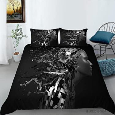 Imagem de Conjunto de capa de edredom para cama de casal, preto, personagem mecânico, 234 x 284 cm, conjunto de capa de edredom com estampa King e fecho de zíper, 3 peças (1 capa de edredom + 2 fronhas) macio