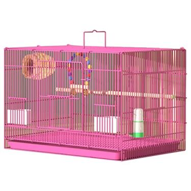 Imagem de Gaiola de pássaro gaiola de periquito grande casa de campo para pássaros com poste em pé, gaiola de pássaro com abertura para caixa de reprodução, gaiola dobrável para papagaio com alças (cor: rosa