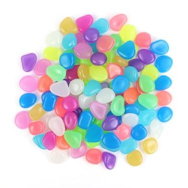 Imagem de Bilkeru 100 peças de seixos luminosos, pedras luminosas de jardim que brilham no escuro, aquários para aquário para bricolage, aquário de peixes, vasos de plantas, suculentas decorativas, uso interno