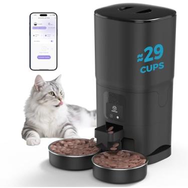 Imagem de PAPIFEED Alimentador automático de gatos para 2 gatos, 7L 2,4G WiFi preto