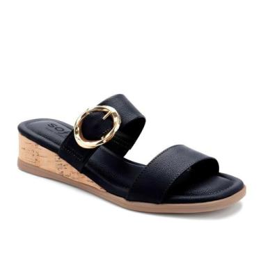 Imagem de Sandália ortopédica feminina softli sua cia tamanco anabela, Preto, 38