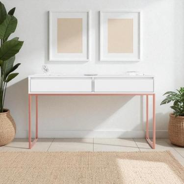 Imagem de Aparador Metalic Pés Em Metal Estilo Industrial Sala Estar Branco Cobre