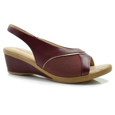 Imagem de Sandália Anabela de Couro Feminina Usaflex, Bordô, 36