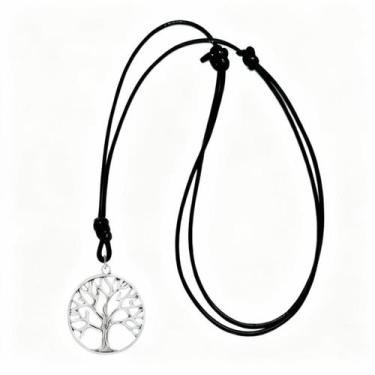 Imagem de Colar Árvore da Vida  Couro Preto com Pingente Prata Retro - A1, Cordã