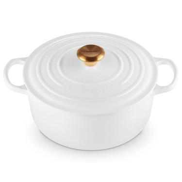 Imagem de Panela Redonda Signature 28 cm Pegador Dourado Cor Branco Le Creuset