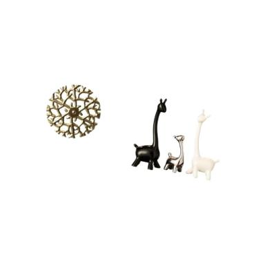 Imagem de Fenteer Escultura de Parede de Metal Rústica com Estátua de Girafa de Ferro Forjado, Pingentes Pendurados em 3D, Estatuetas de Cerâmica, Peça Central Criativa