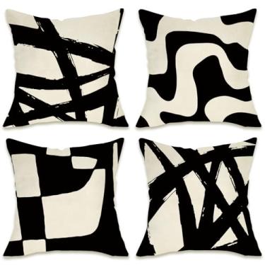Imagem de Fahrendom Conjunto de 4 capas de almofada decorativas geométricas 45,7 x 45,7 cm, arte moderna abstrata para varanda e pátio, capa de almofada minimalista para sofá para decoração de casa