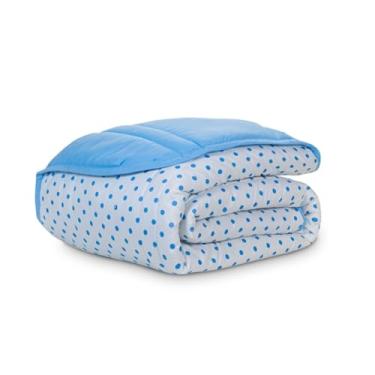 Imagem de Edredom Solteiro Dupla Face Micropercal 200 Fios - Conforto Premium em 1 Peça (POÁ BRANCO COM AZUL)