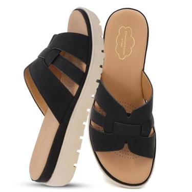 Imagem de YOKI Sandália plataforma TUNSA-14 Wedge – Sandálias femininas sem cadarço com alça trançada H-Band e palmilha confortável, Preto, 37