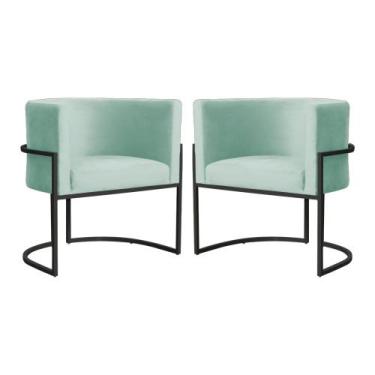 Imagem de Kit 2 Poltronas Decorativa Escritório Base Preta Luna Veludo - Straso 