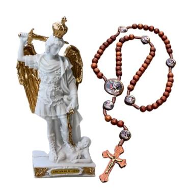 Imagem de Kit São Miguel Arcanjo Imagem Gargano e Terço Canela K3