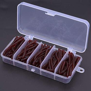 Imagem de Iscas de pesca de plástico macio, 100 peças de iscas de minhoca de 6 cm com ação de aljava para pesca de truta robalo e isca artificial de silicone de água doce